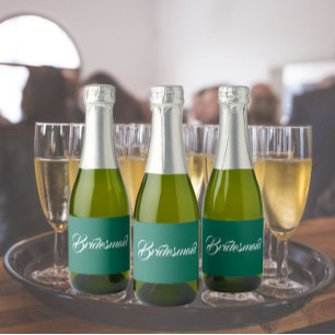 Emerald Green Bridesmaid Simple Stylized Script Sparkling Wine Label