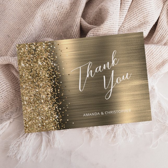 Emerald Green Brushed Metal Wedding Flat Thank You Card (Creator Uploaded)