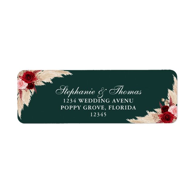 Emerald Green Burgundy Roses Return Address Label (Front)