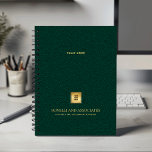 Emerald green Business Logo and Name Professional Planner<br><div class="desc">Stay organized and elevate your professional image with our Custom Spiral Planner, featuring a refined navy blue leather-look design that combines sophistication with functionality. A customizable square space on the cover allows you to prominently display your business logo over a gold texture while two additional lines of editable text offer...</div>