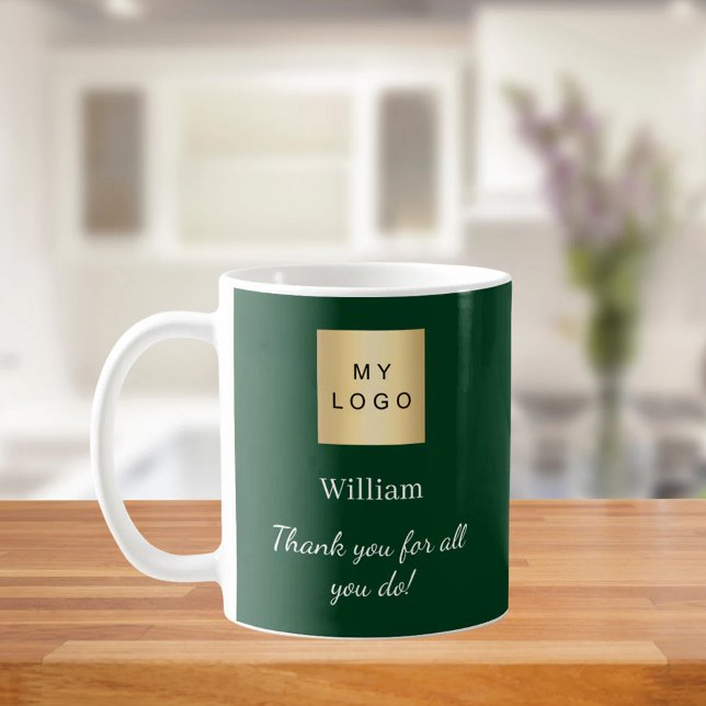 Emerald green business logo employee thank you coffee mug (Creator Uploaded)