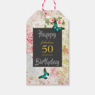 Emerald Green Butterfly on Chic Vintage Collage Gift Tags