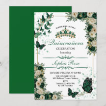 Emerald Green Butterfly Quinceañera Invitation