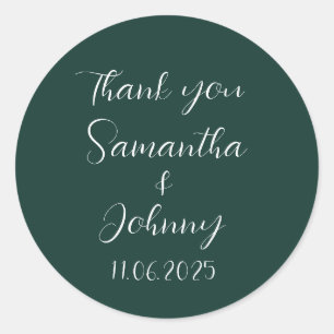 Emerald Green Calligraphy Elegant Couple Wedding   Classic Round Sticker