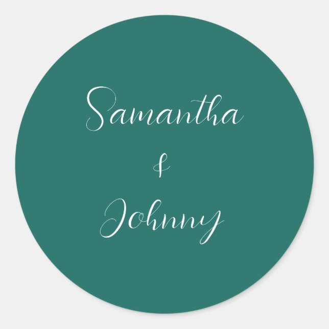 Emerald Green Calligraphy Elegant simple Wedding   Classic Round Sticker (Front)
