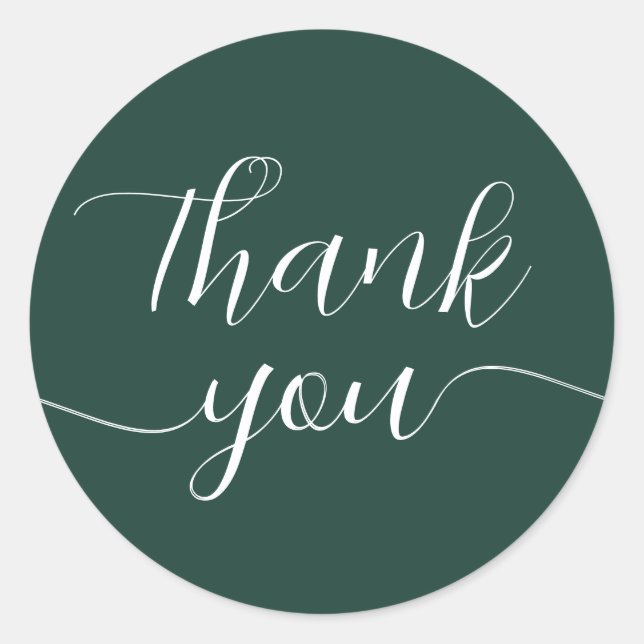 Emerald Green Calligraphy Elegant Thank You Classic Round Sticker (Front)