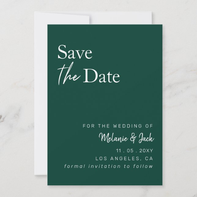Emerald Green Calligraphy Photo Save The Date (Front)