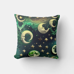 Emerald Green Celestial Moon Pillow