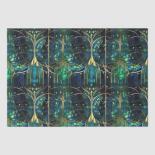 Emerald Green Celestial Tree Stained Glass Pattern Tissue Paper