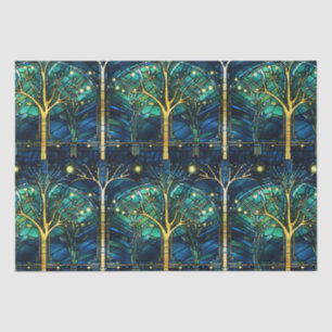 Emerald Green Celestial Tree Stained Glass Pattern Tissue Paper