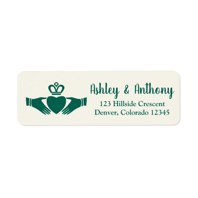 Emerald Green Celtic Claddagh Adresse du Mariage (Devant)