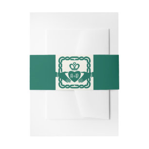 Emerald Green Celtic Claddagh Knot Irish Wedding Invitation Belly Band