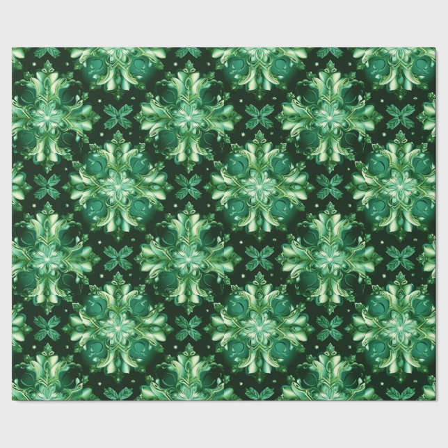 Emerald Green Celtic Irish Snowflakes Wrapping Paper (Seam)