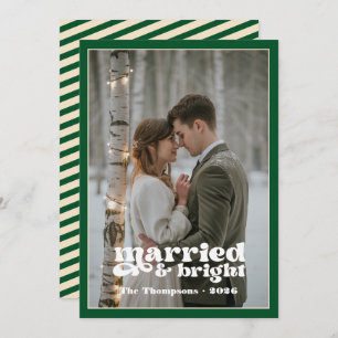 Emerald Green & Champagne Newlyweds Christmas Holiday Card