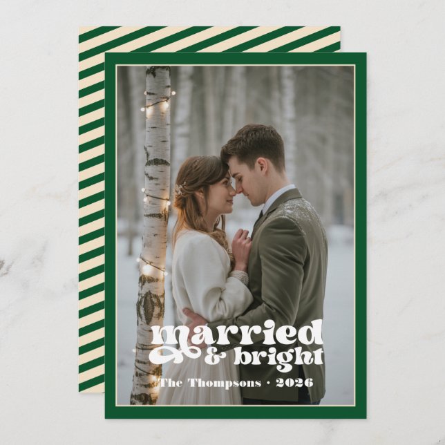 Emerald Green & Champagne Newlyweds Christmas Holiday Card (Front/Back)