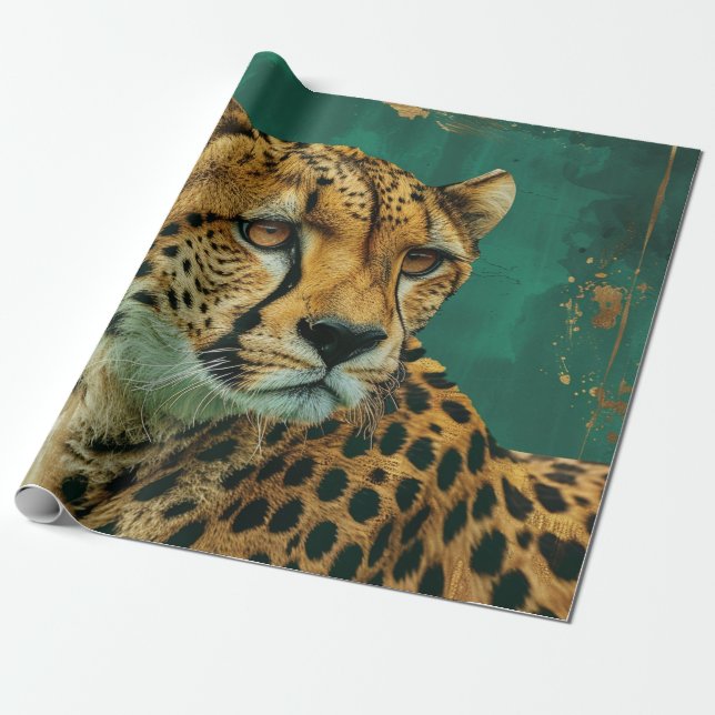 Emerald Green Cheetah Maximalist Decor Wrapping Paper (Unrolled)
