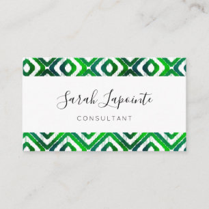 Emerald Green Chic & Elegant Ikat Pattern Business Card