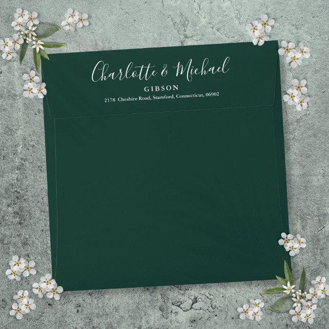 Emerald Green Chic Script Return Address Square Envelope (Emerald Green Chic Script Return Address Square Envelope)