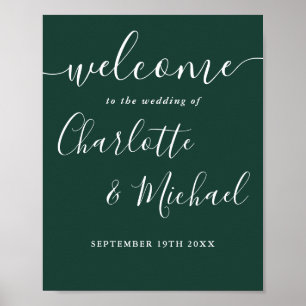 Emerald Green Chic Script Wedding Welcome Sign