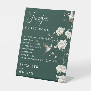 Emerald Green Chinoiserie Jenga Guest Book Wedding Pedestal Sign
