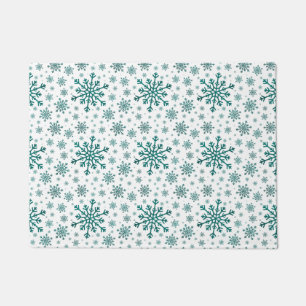 Emerald Green Christmas Snowflakes on Winter White Doormat