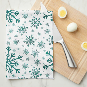 Emerald Green Christmas Snowflakes on Winter White Kitchen Towel