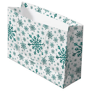 Emerald Green Christmas Snowflakes on Winter White Large Gift Bag