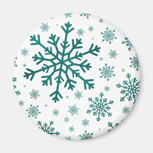 Emerald Green Christmas Snowflakes on Winter White Magnet