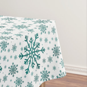 Emerald Green Christmas Snowflakes on Winter White Tablecloth