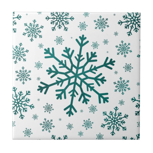 Emerald Green Christmas Snowflakes on Winter White Tile (Front)