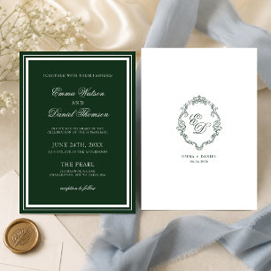 Emerald Green Classic Crest Monogram Wedding Invitation