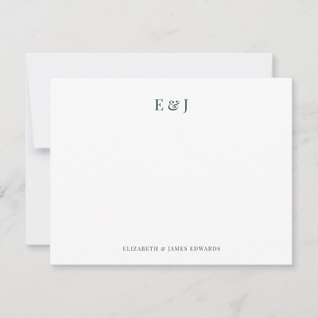 Emerald Green Classic Elegant Couple Initials  Card (Front)