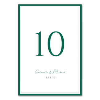 Emerald Green Classic Wedding Table Number