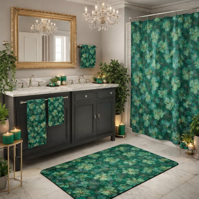 Emerald Green Clover Floral Pattern  Bath Mat (Creator Uploaded)
