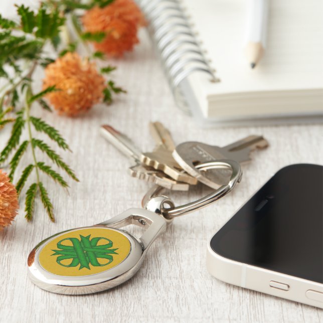 Emerald Green Clover Ribbon by Kenneth Yoncich Keychain (Side)