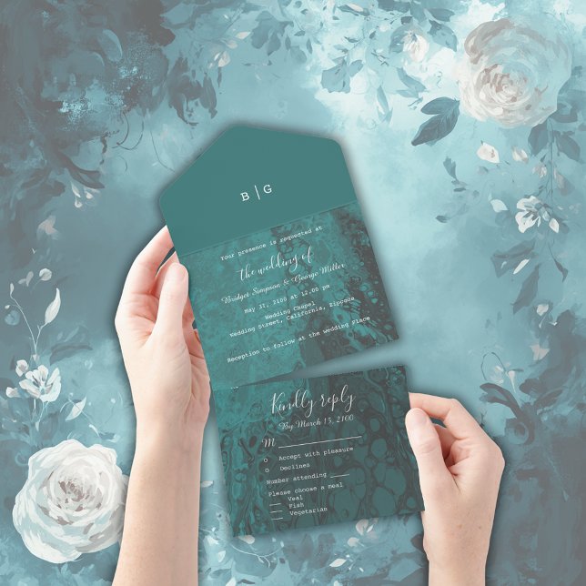 emerald green coastal ocean marble  all in one invitation (Creator Uploaded)