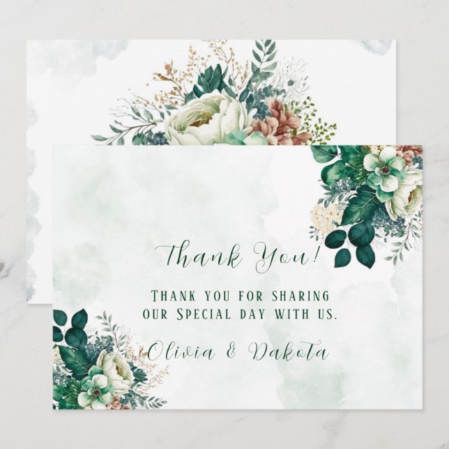 Emerald Green Cream Florals Merci Cartes (Devant / Derrière)