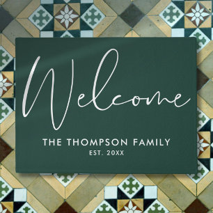 Emerald Green Custom Family Name Welcome Doormat