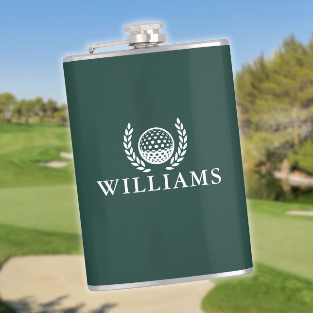 Emerald Green Custom Name Monogram Golf Ball Hip Flask (Emerald Green Custom Name Monogram Golf Ball Flask)