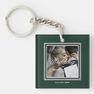 Emerald green customizable wedding photo keychain