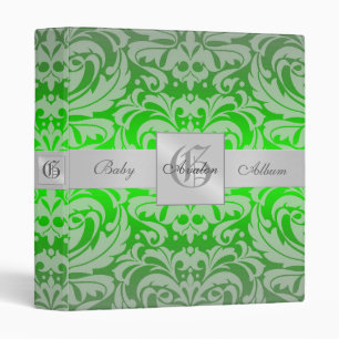 Emerald Green Damask  Baby Album Binder