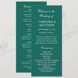 Emerald Green Dinner Modern Minimalistic Wedding Program