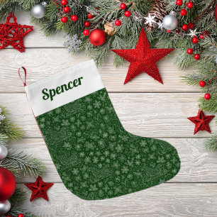 Emerald Green Doodle Christmas Sleigh Pattern Small Christmas Stocking