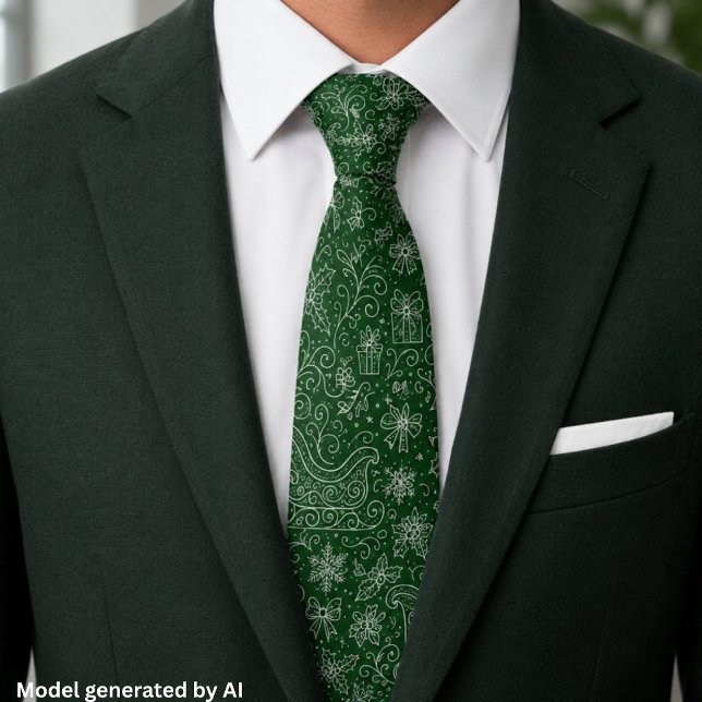 Emerald Green Doodle Christmas Sleigh Pattern Tie (Creator Uploaded)