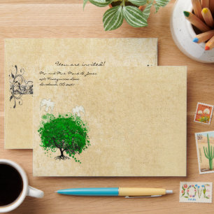 Emerald Green Dove Heart Leaf Tree Envelopes