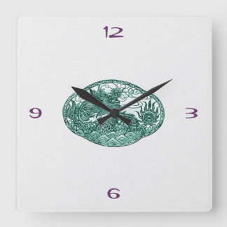 Emerald Green Dragon Medallion Square Wall Clock