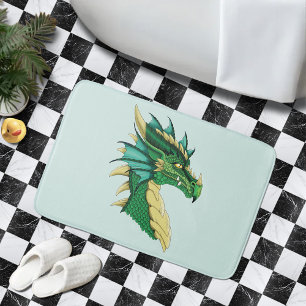 Emerald Green Dragon Portrait Head Fantasy Bath Mat