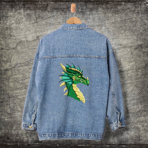 Emerald Green Dragon Portrait Head Fantasy Denim Jacket