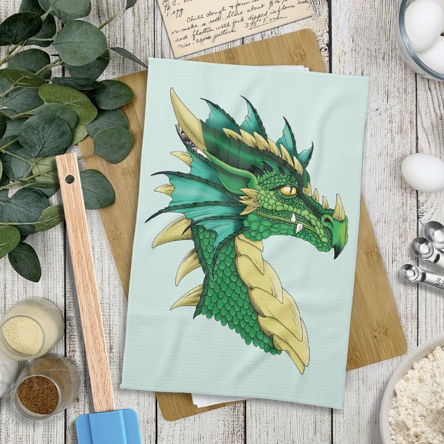 Emerald Green Dragon Portrait Head Fantasy Kitchen Towel (Creator Uploaded)