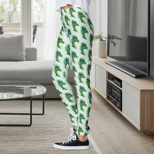 Emerald Green Dragon Portrait Head Fantasy Leggings